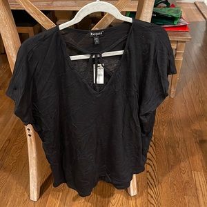 EXPRESS black tee with strappy neck detail size medium